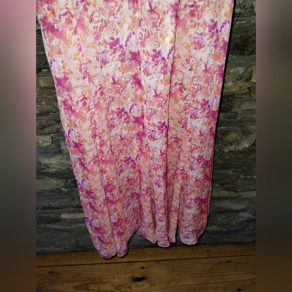 Maison Tara NWOT pink orange chiffon floral dress size 12, lined - Picture 5 of 10